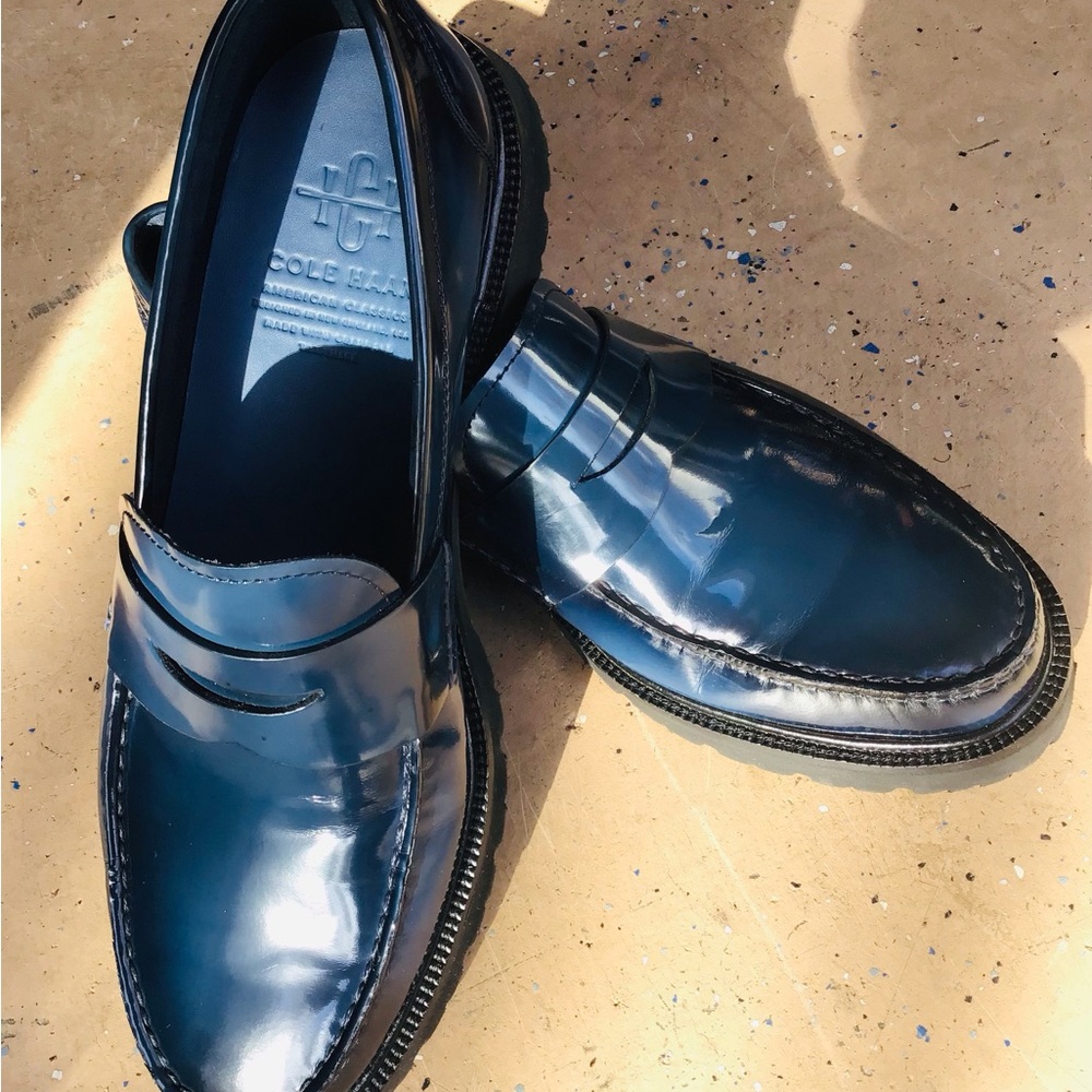COLE HAAN Blue American Classic Penny Loafer Slip-Ons - Picture 3 of 13
